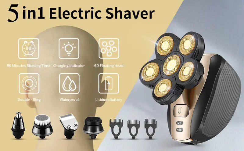 5-in-1 Cordless Bald Head Shaver Grooming Kit