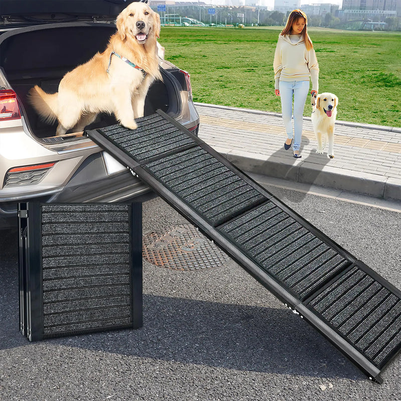 Maxpama 67”L*17.4”W Dog Ramps Dog Ramp for Car Dog Ramp for Large Dogs SUV Upgraded Folding Dog Stairs Portable Dog Car Step Dog Stair with Felt Surface Foldable Pet Stair Lightweight Pet Ladder